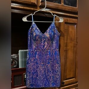 City Vibe Blue Sequin Floral Embellished Dress